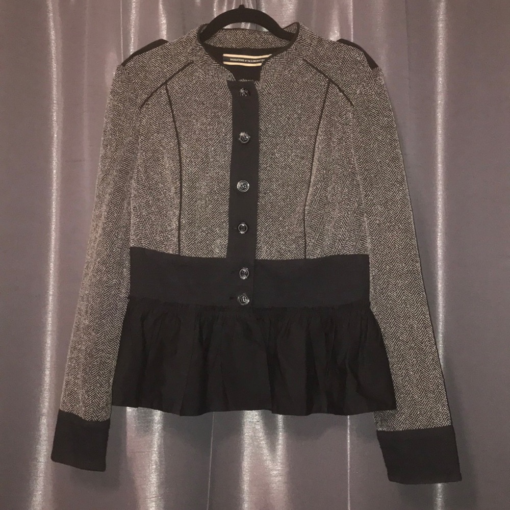 Anthropologie Gray and Black Herringbone Peplum Jacket